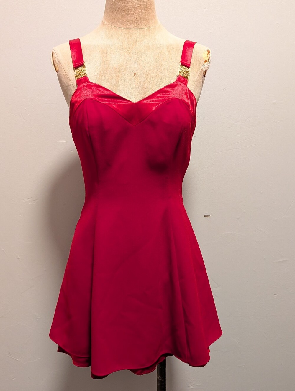 CDC Caren Desiree Red Mini Dress Satin Gold Accent Rhinestones Valentine's Day